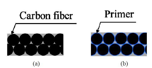 Schematic diagram of the cross section: (a) without primer; (b) with primer.