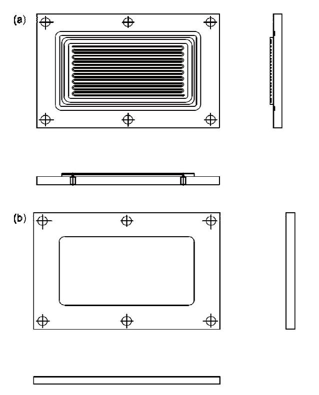 Flow CDI blueprints. Flow path of (a) carbon slurry, (b) salty water