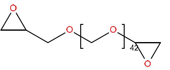 Chemical structure of a PEGDE-20 kDa chain end-capped with epoxide groups, which consists of 42 repeating monomers. Left epoxide group containing O atom is denoted by ‘Head’ side, where the opposite is denoted by ‘Tail.’