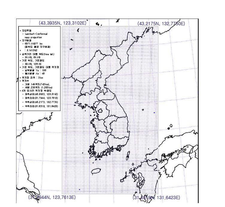 디지털예보영역 (동서 149 × 남북 253)