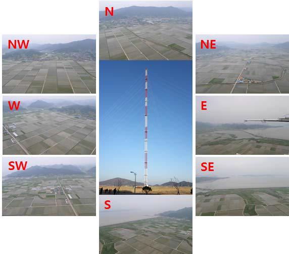 Photographic views of the surface around tower, taken from the tower at 300m.