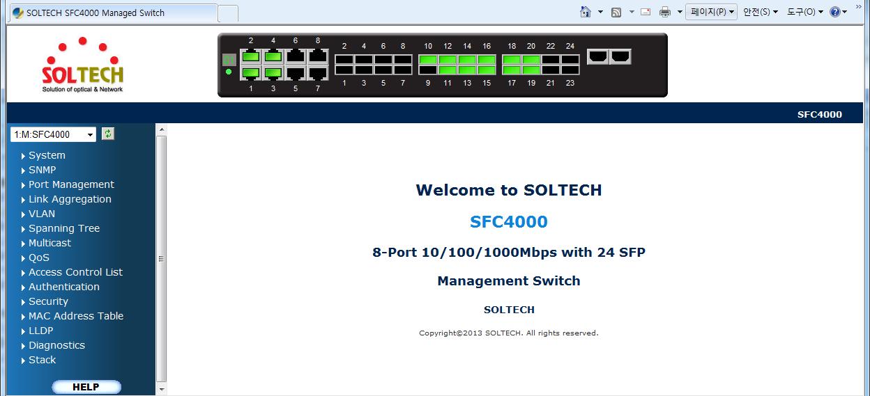 An image of web access screen of collection optical hub which was installed in administration building.