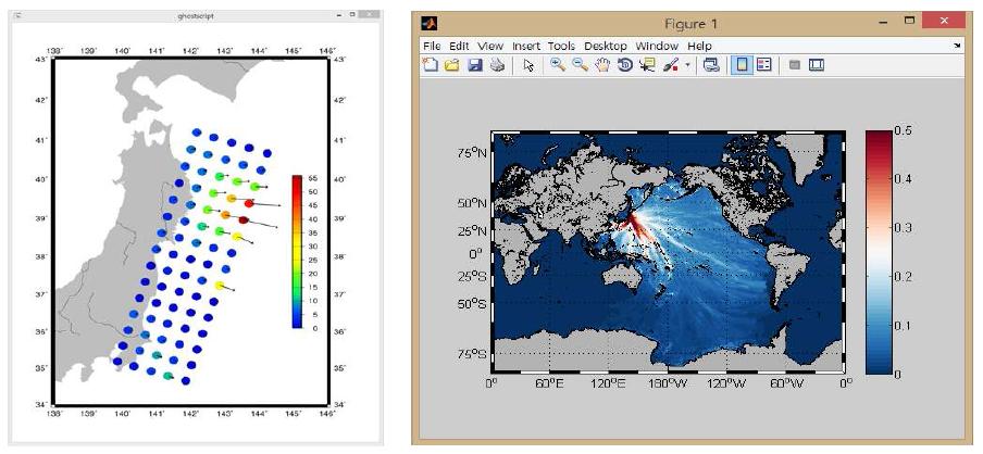 Example of display of earthquake and tsunami analysis results.