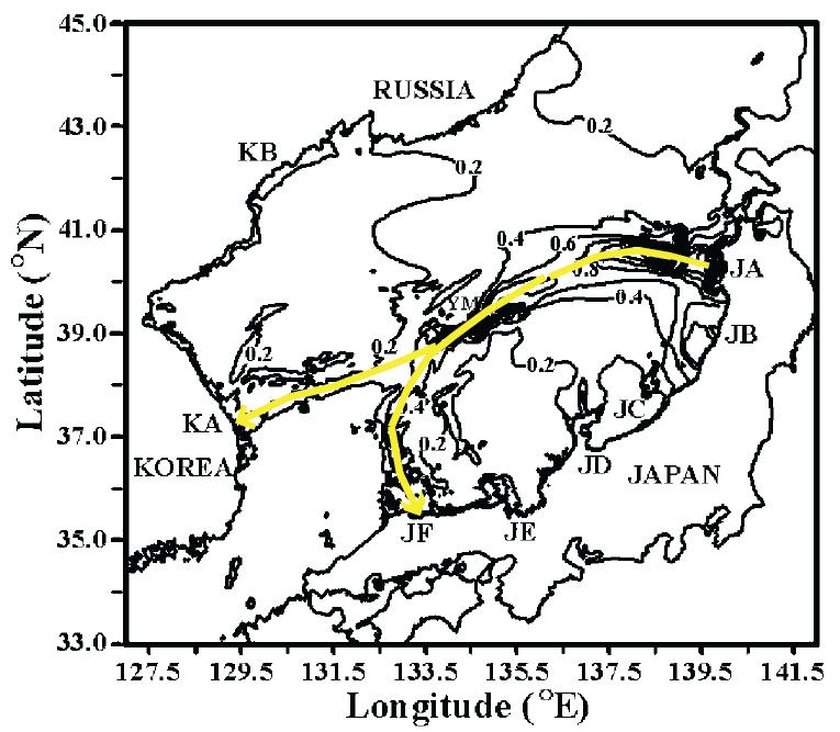 Direction of major energy propagation of the 1983 Akita tsunami