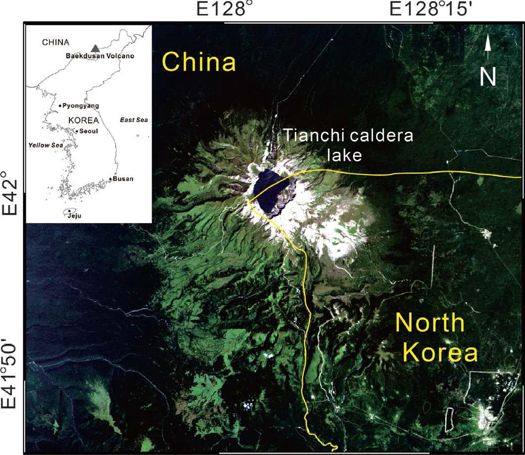LANDSAT-7 ETM+ image acquired on 25 August 2008, of Baekdusan volcano located at the border of China and North Korea.