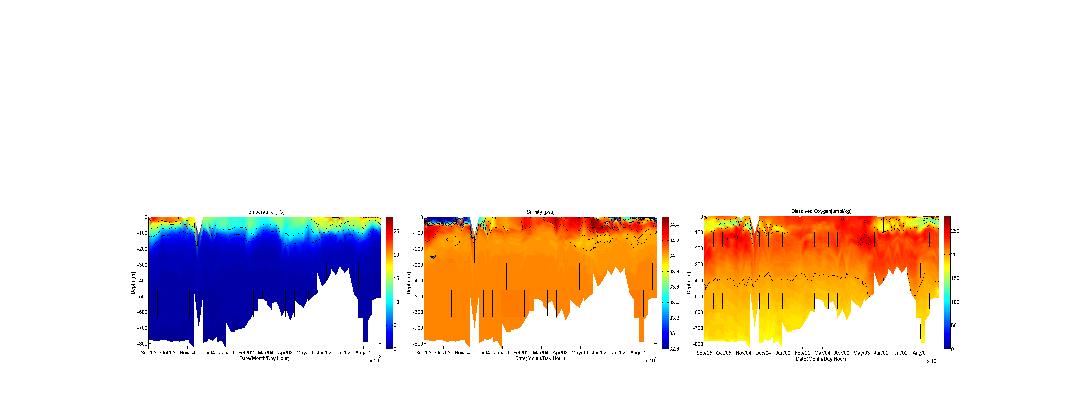 Time-series of temperature, salinity and dissolved oxygen.