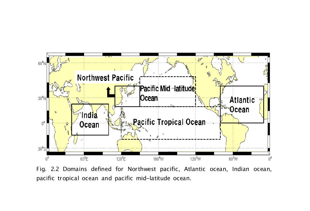 Domains defined for Northwest pacific, Atlantic ocean, Indian ocean,