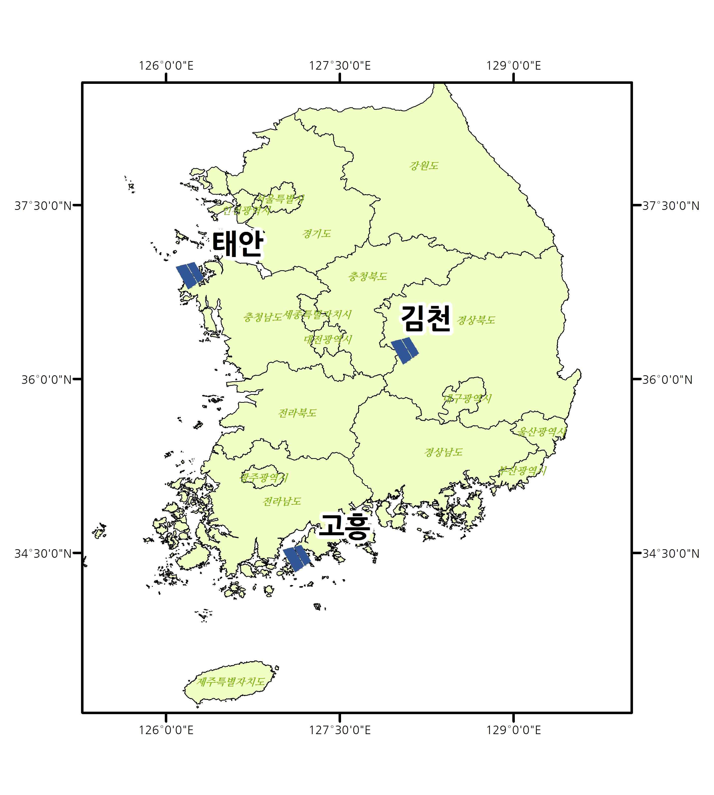 Location of major solar farms in korea
