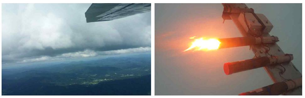 Cloud condition on 27 August 2014; (left) targeting area, (right) AgI seeding.