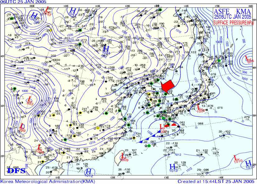 Typical surface synoptic chart for ground-based cloud seeding experiments at Daegwallyeong.