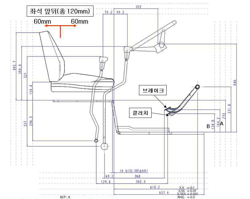 소형 트랙터 운전 조작석 작동 범위