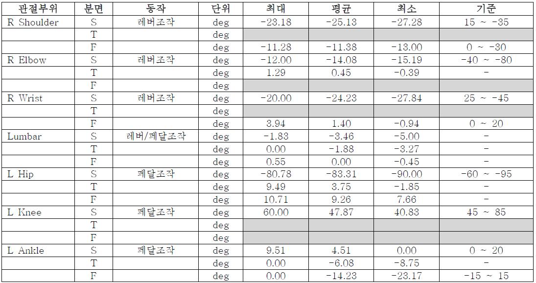 운동학적 분석결과 (관절각)