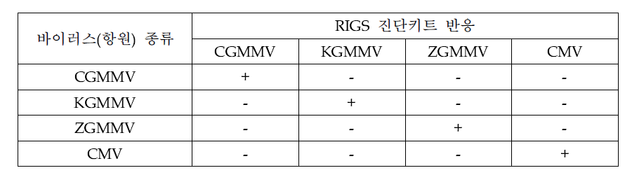 2010년 CMV 및 박과작물에서 종자 전염되는 3종 Tobamovirus-RIGS 특이성 반 응