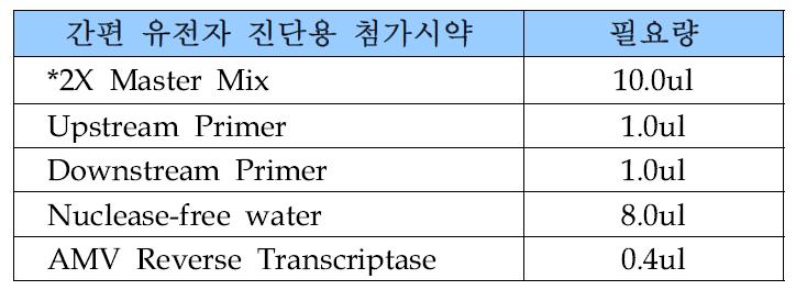 RT-PCR 증폭을 위한 시약 조건