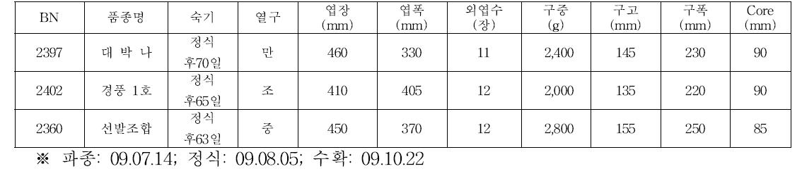 편형계 양배추 조합선발시험