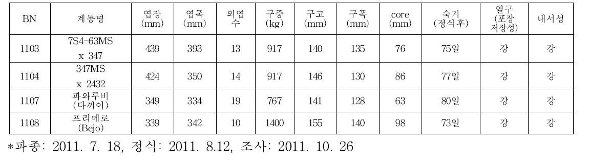 적양배추 조합 선발시험