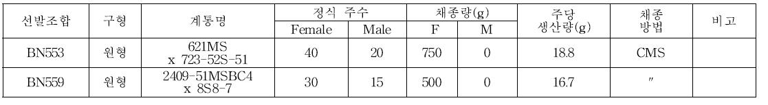 양배추 선발조합의 종자생산력 검정