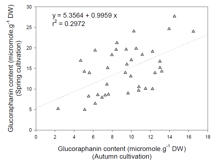 브로콜리 화구 내 glucoraphanin 함량의 재배시기에 따른 상관