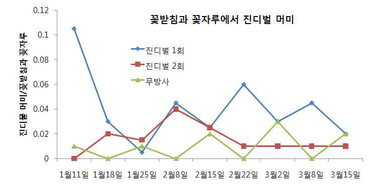 콜레마니진디벌 1회, 2회 방사 후 진딧물 머미 밀도 변동