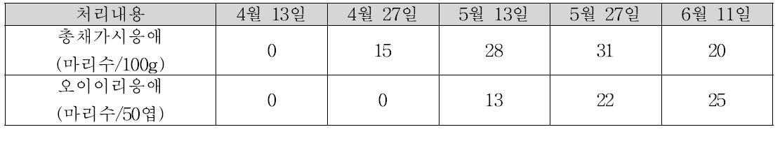 천적 방사구 오이에서 천적의 밀도 변화(‘10)