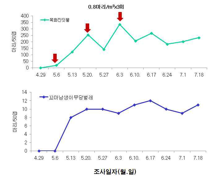 시설수박 꼬마남생이무당벌레 이용 목화진딧물 방제효과 (‘09)