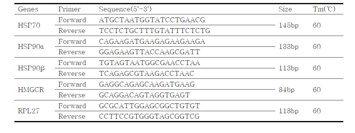 HSPs primers used for the semi-quantitative reverse transcription polymerase chain reaction