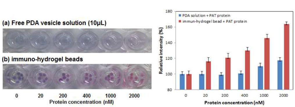 PAT 단백질의 농도에 따른 반응성