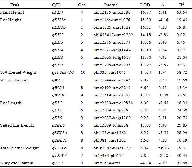 옥수수 RIL 집단에서 확인된 QTL
