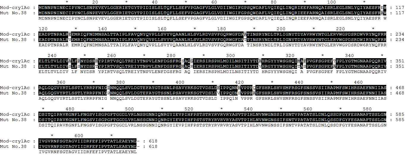 Amino acid sequence of Mut-Cry1Ac No. 38