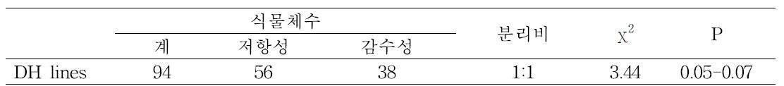 청청/낙동 DH 집단으 흰등멸구 저항성 분리비 검정