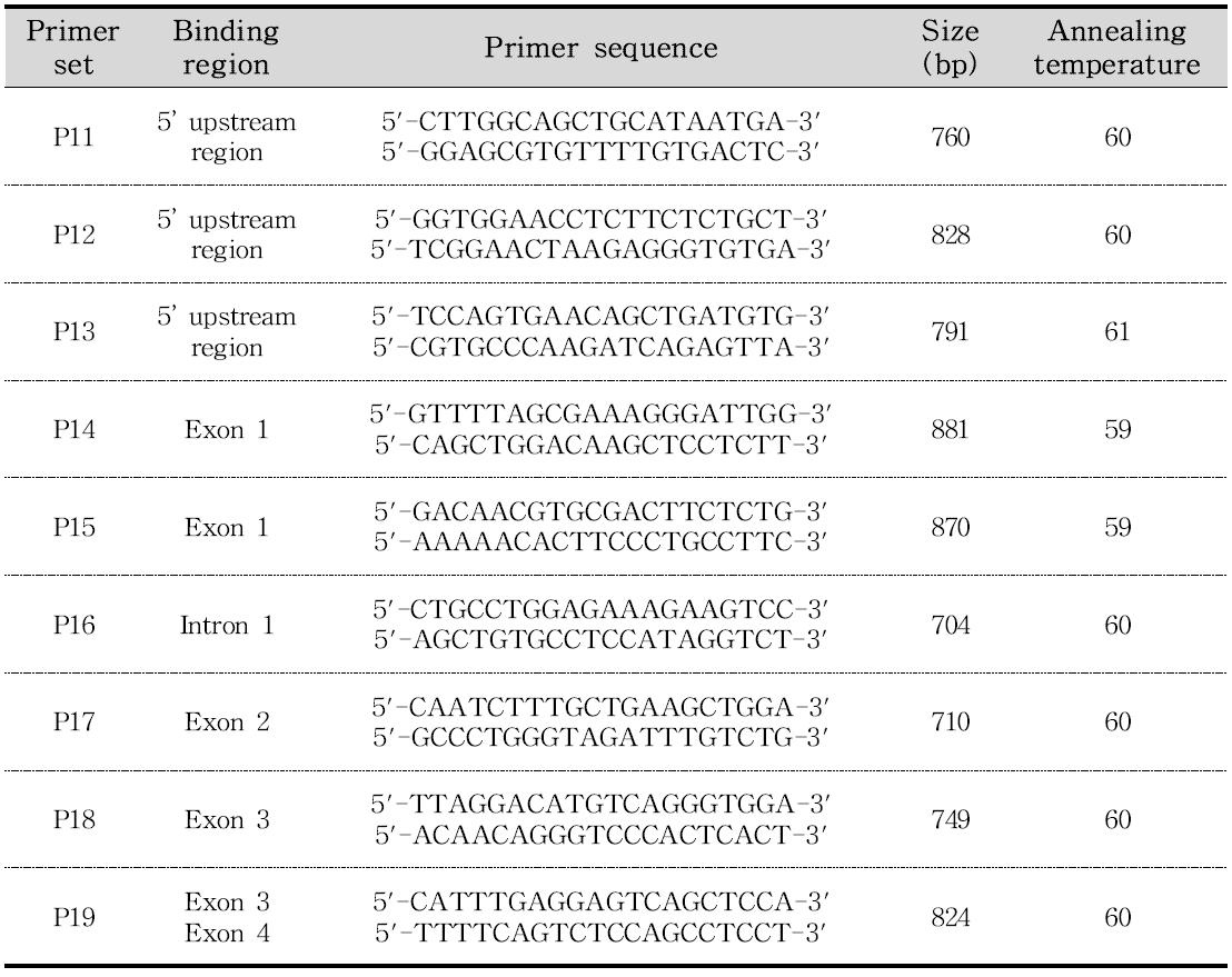RGS16 유전자의 sequencing을 위한 Primer set