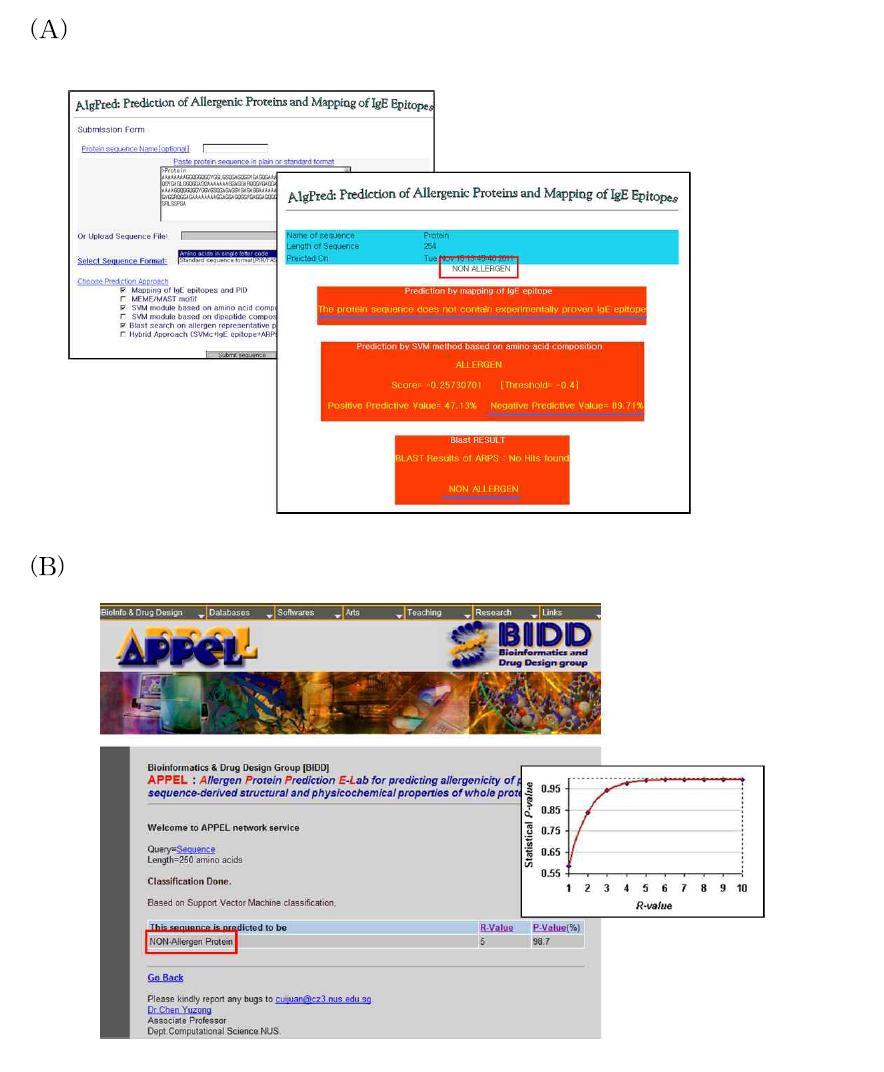 Snapshot of output results using AlgPred