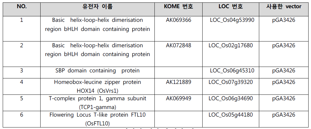 과발현 선발 유전자 정보