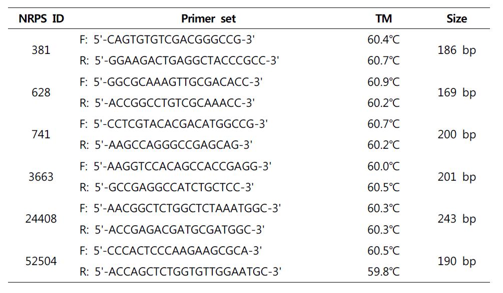 NRPS 유전자 증폭용 Real-time PCR primer 정보