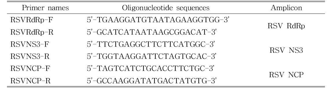 Oligonucleotide sequences used for amplification of dsRNA target genes selected from RSV