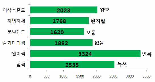 형태관련 최빈도 특성 및 자원수