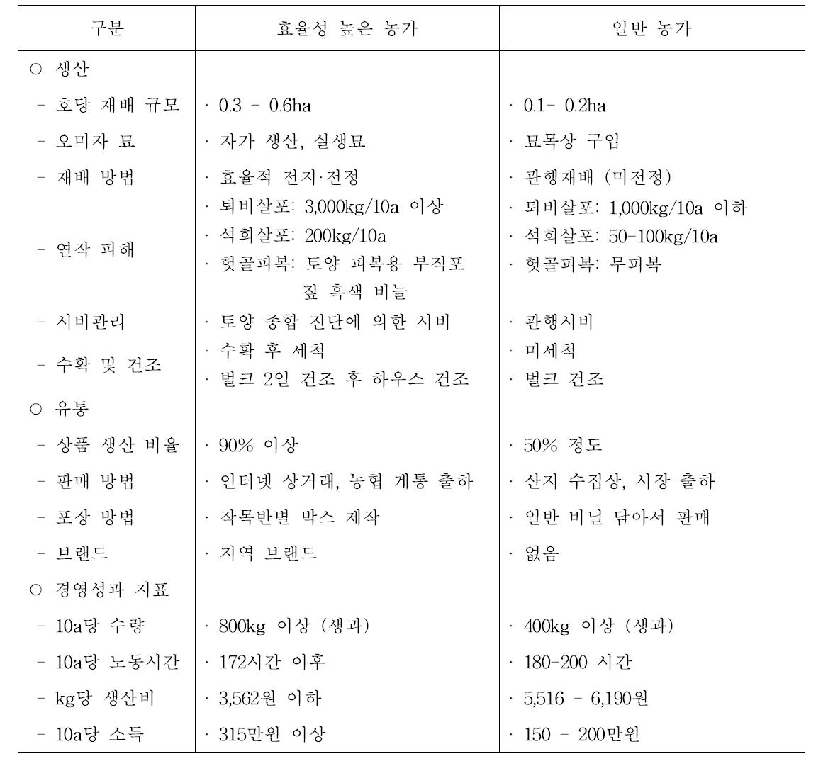 오미자 생산 효율성 높은 농가와 일반 농가의 경영 성과 분석