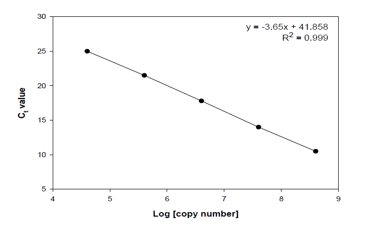 Standard curves for the hepatitis A virus real-time RT-PCR assay