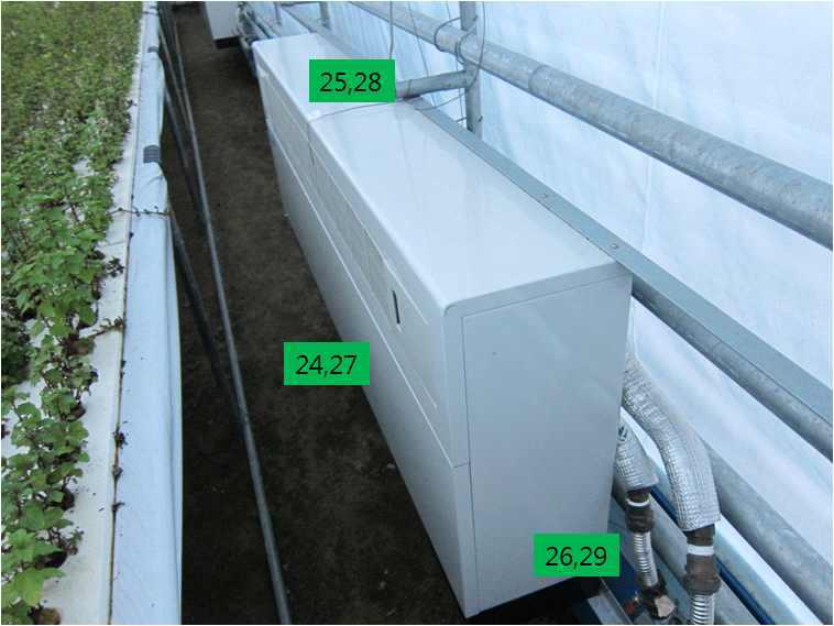 온실 A, B 내부 팬코일유닛 설치 사진