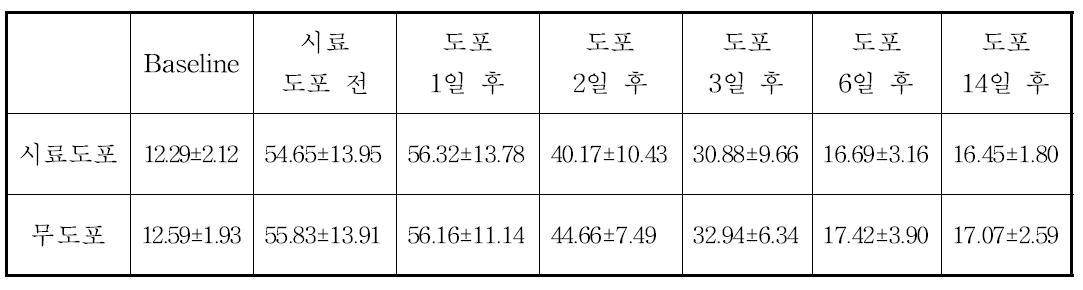 시험경피수분손실량 측정 결과