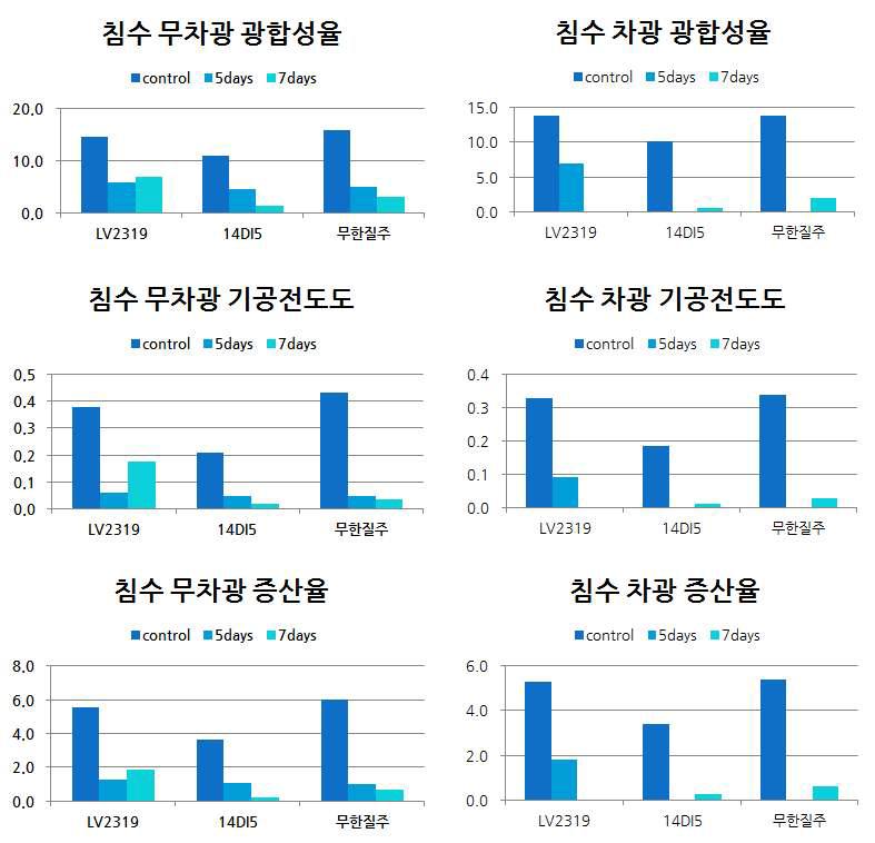 침수처리 종료 10일 후 처리구별 광합성 특성