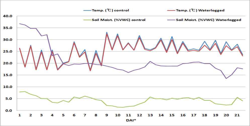 역병접종 후 침수처리기간 동안 온도와 토양습도 변화
