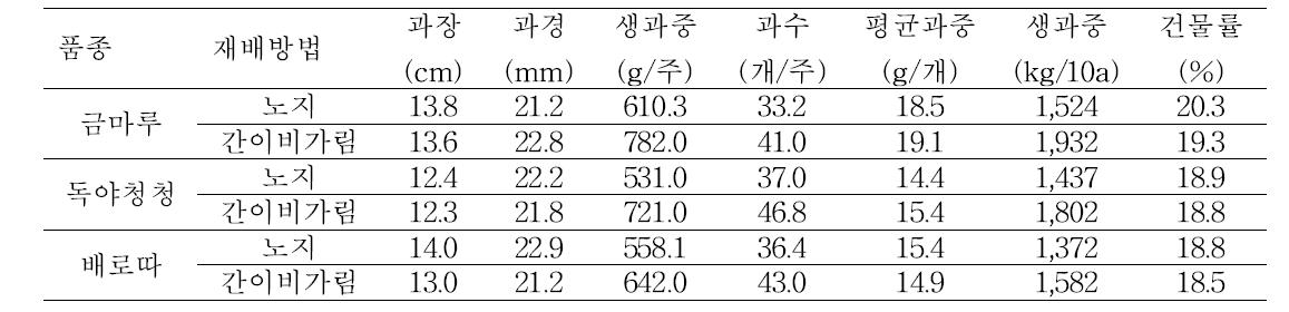 고추 논 간이비가림재배시 품종별 품질