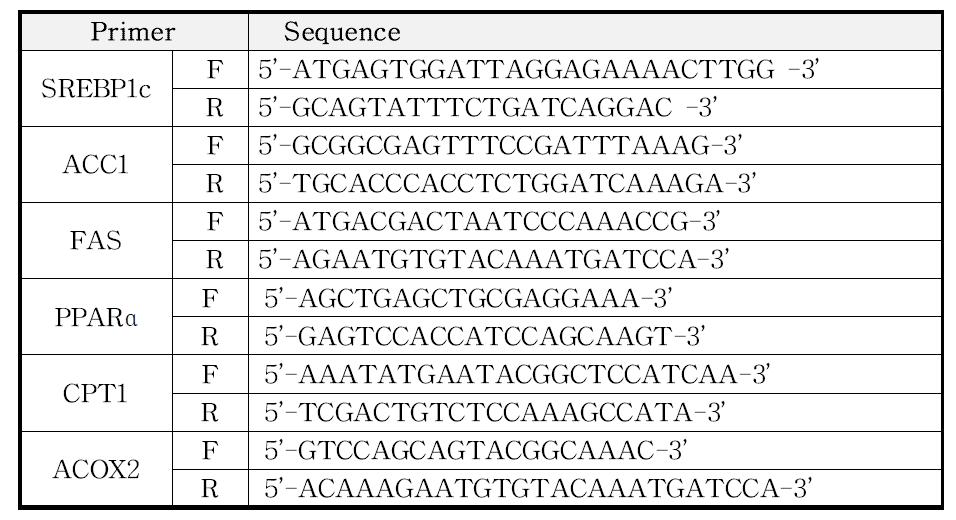 지방 축적 및 분해 관련 유전자 Primer