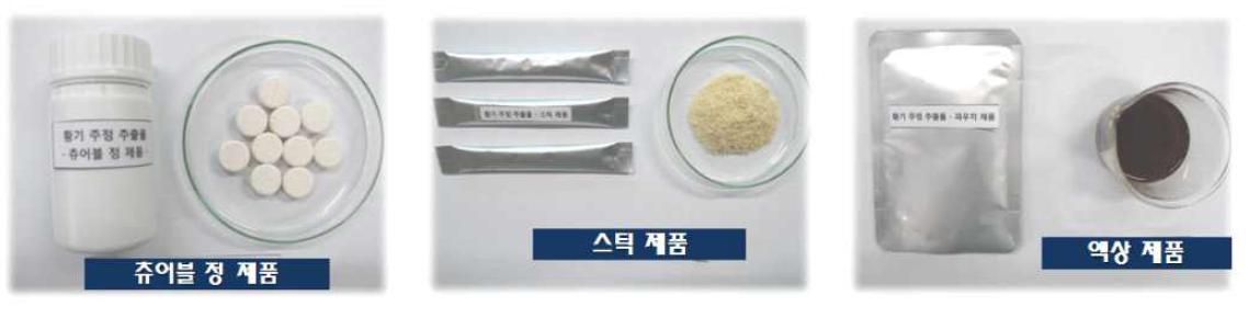 The diverse formμlation types using 50% ethanol extract powder from Astragali extract.