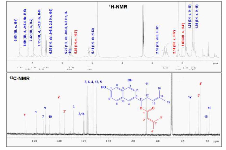 H-NMR and C-NMR spectrum of compound 1 from ethanol extracts of Lithspermi radix.