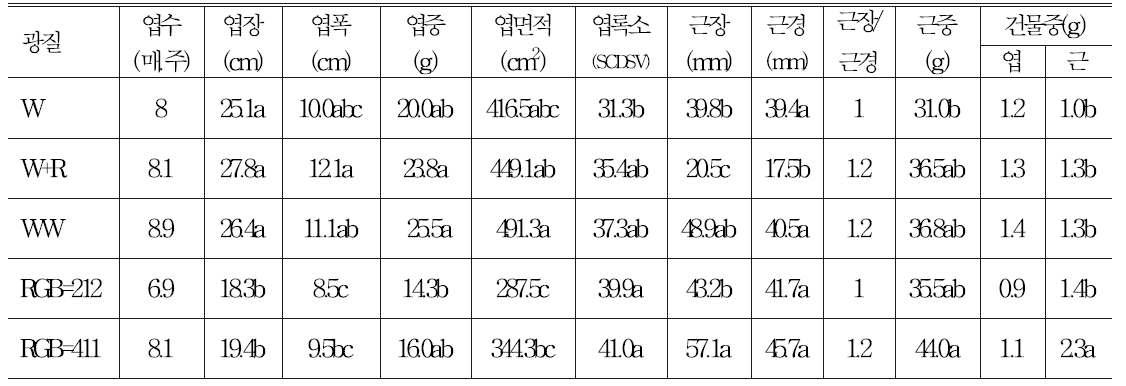 광질 조성에 따른 적치마상추의 생육