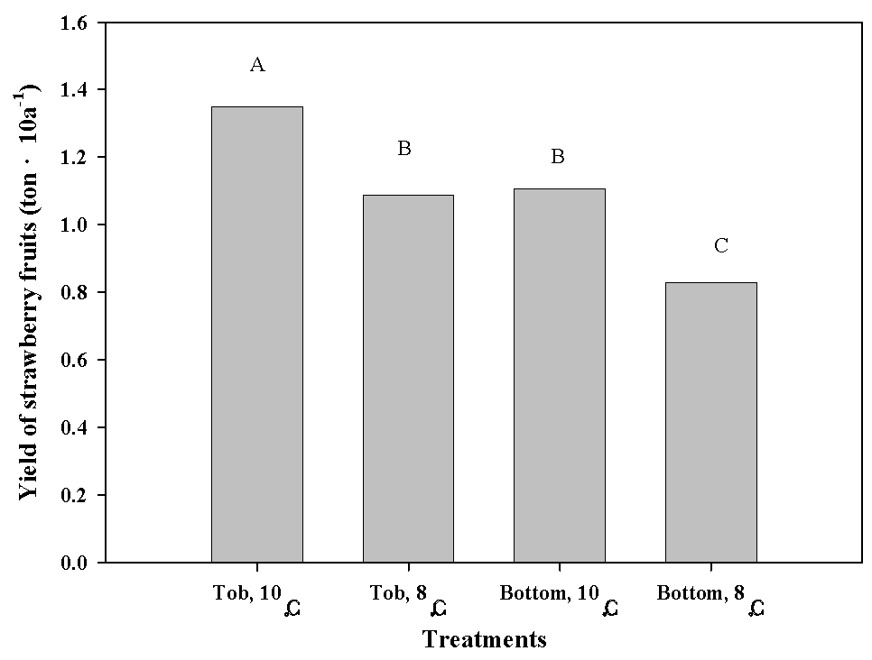 Effect of heating point on yield of strawberry grown under multi-story high bed.