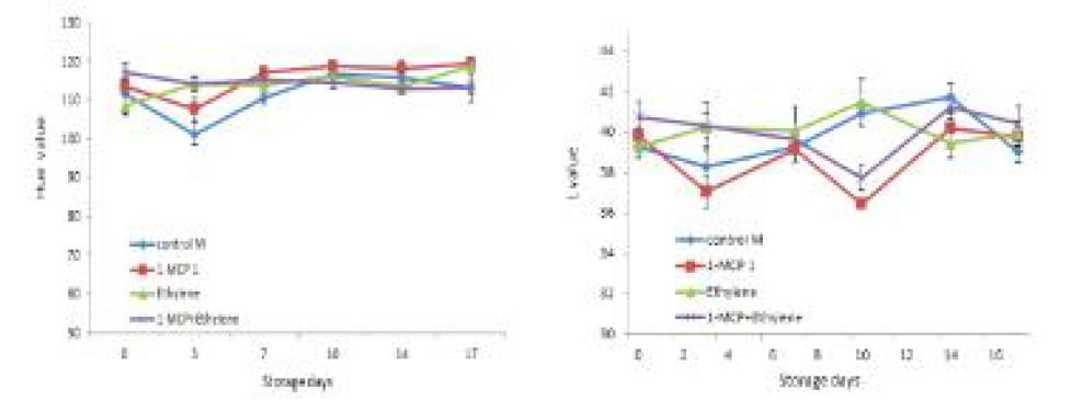아스파라거스 1-MCP처리에 의한 저장기간 중 색도의 변화