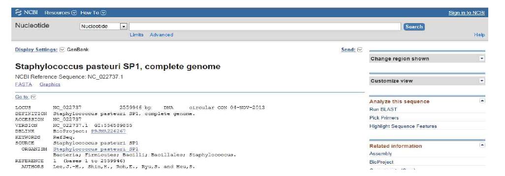 박테리오신 활성을 가지는 Staphylococcus pateuri 균주의 게놈분석